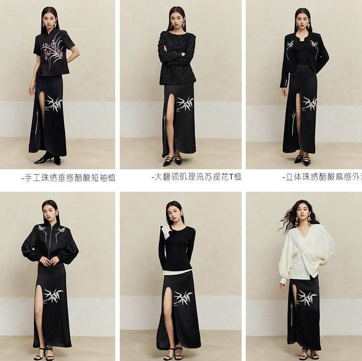 HECO Anti-Wrinkle Acetate black white maxi Skirt Women - where.