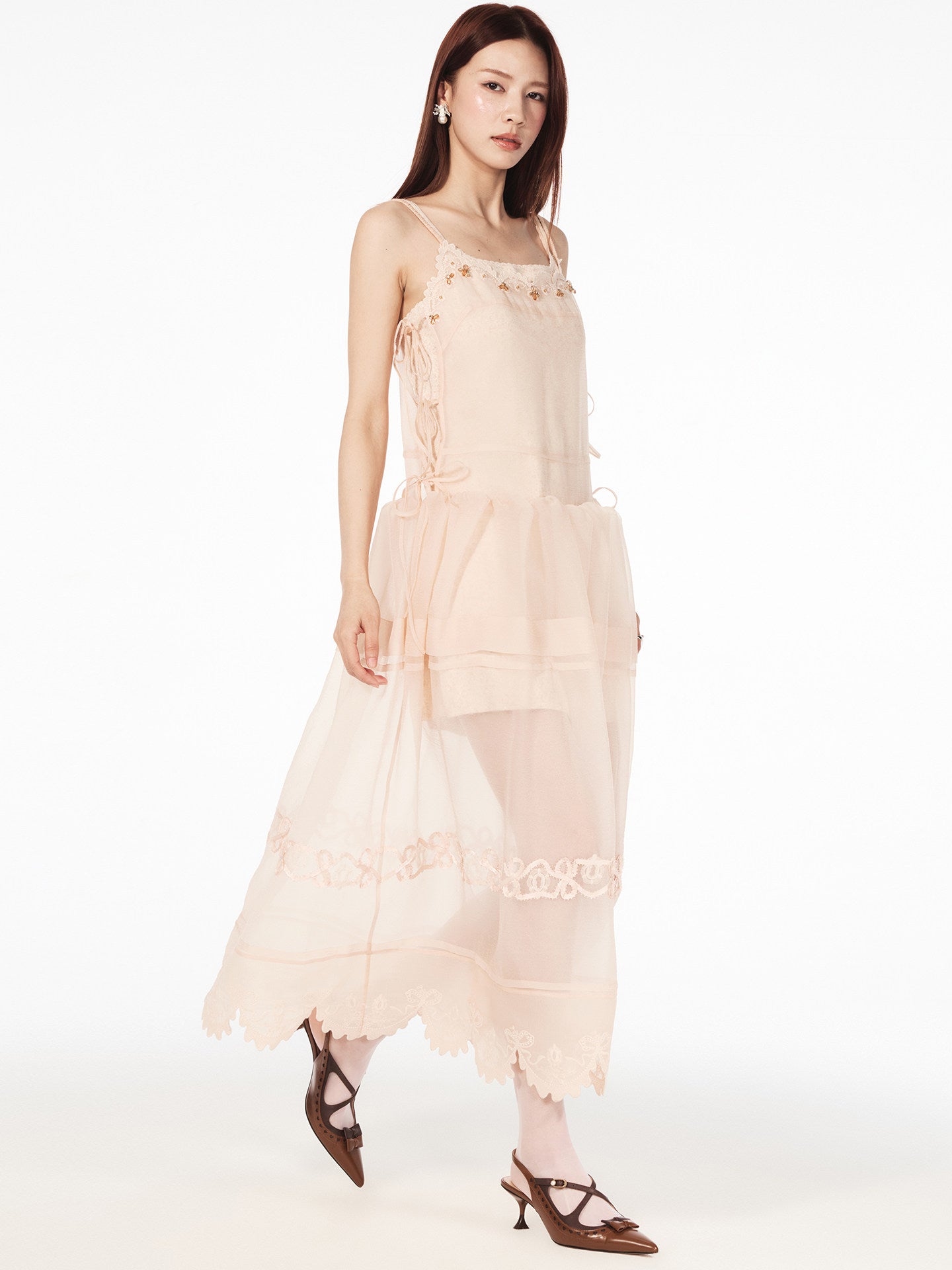 FAME drapery nail bead organza slip French maxi dress - ELIJAH