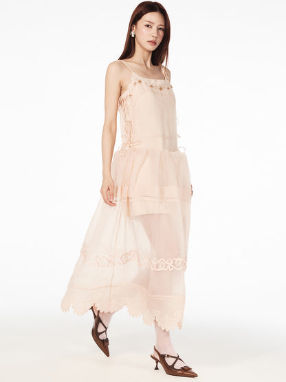 FAME drapery nail bead organza slip French maxi dress - ELIJAH