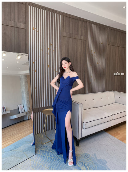 DOLLY Luxury Sleeveless Off Shoulder Tube Tob Long Irregular Slit Dinner Dress-KOKIE