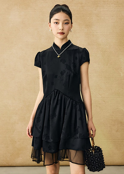 HECO Acetate Jacquard Midi Tiered Cap Sleeves Dress - HEART.