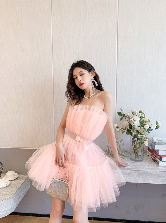 DOLLY Elegant Sleeveless Off Shoulder Chest Wrap Midi Princess Dress-JANEY