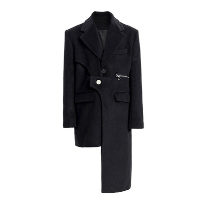 TINY IN Irregular Women's Black Woolen Coat Jacket - NARU