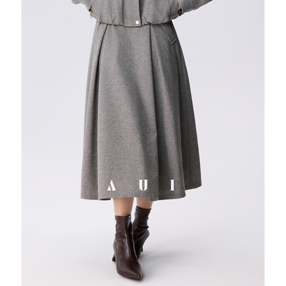 AUI Wrinkled High-Waisted Umbrella Temperament Mid-Length Skirt - PRIDE