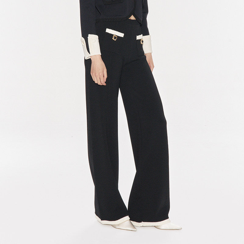 FAME elegant hand-hooked lace high-waisted black knitted trousers - RICHARD