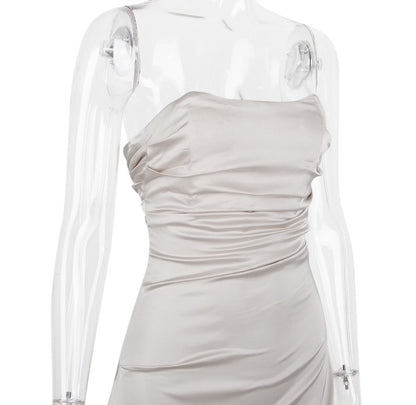 DOLLY Elegant French Style Sleeveless Tube Top Slim Fit Satin Short Dress-KARALINA