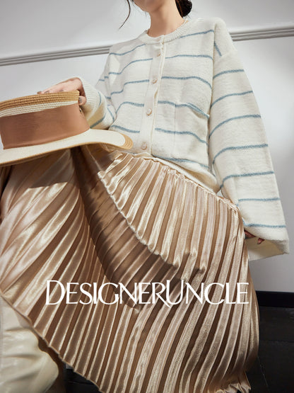 DGU| Off-white striped new light luxury niche design sweet and versatile double-knit top - TRUST.