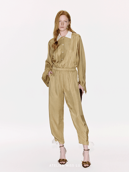 ATELIER MISS LU Ribbon Waist Acetate Jumpsuit - BLAKE