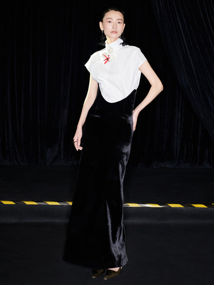 M essential Mackay designer bloom white dense cotton sleeveless stand-up collar shirt - NEON.