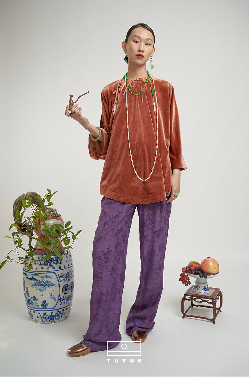 TUYUE Purple Jacquard Casual Straight-leg Pants - SAMUEL.