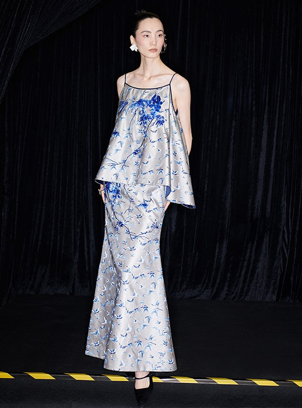 M essential Mackay designer butterfly jacquard blue vine butterfly dress skirt - MASTER.