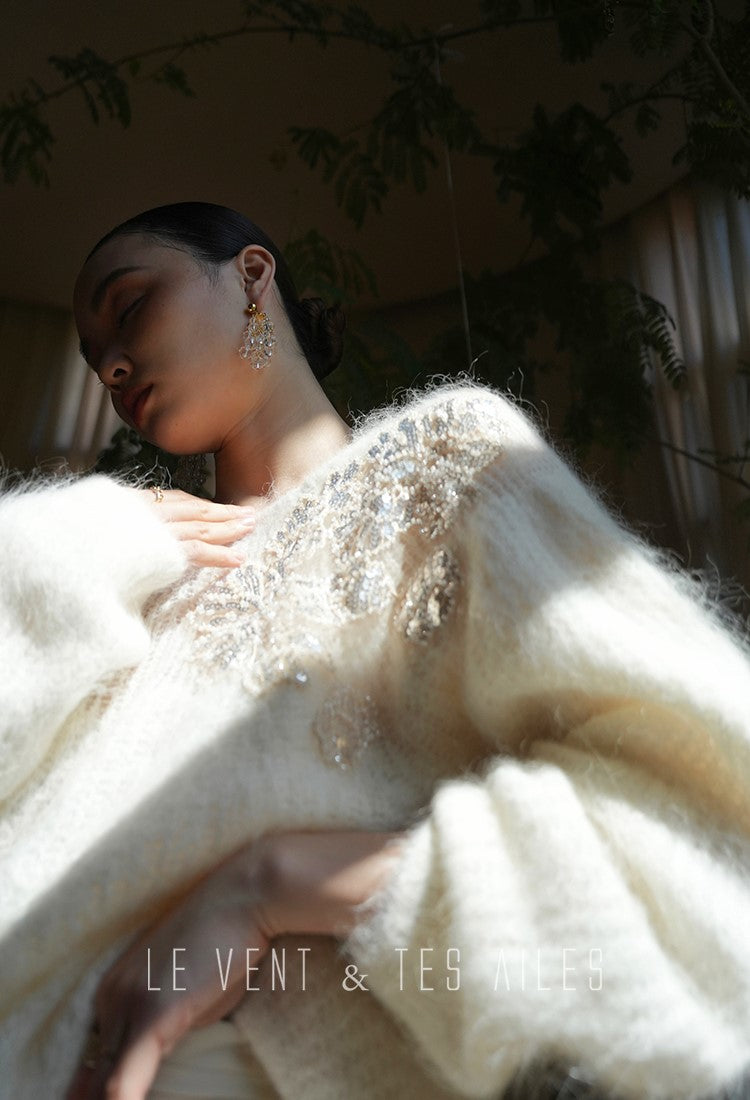 LE VENT&TES AILES high-luxury furry sequin-embroidered alpaca spring sweater-LILY