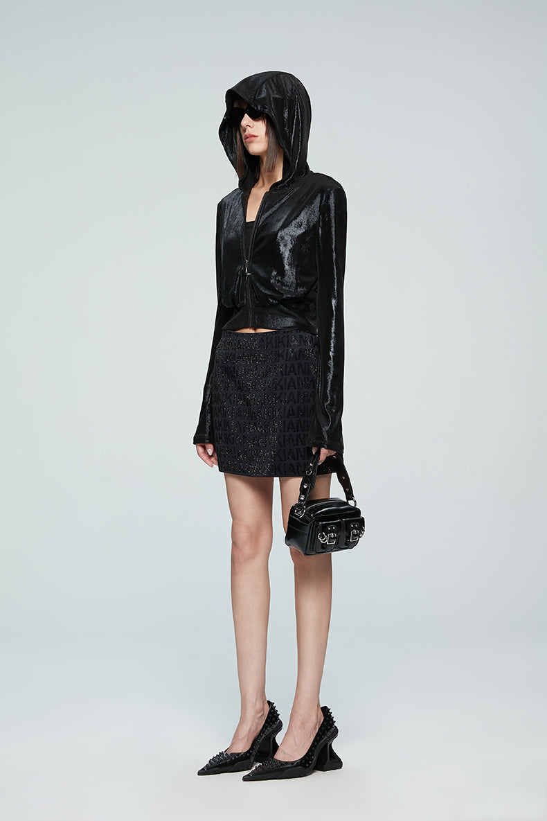 ANNAKIKI designer style back logo hot diamond waist hooded jacket-DAIKI