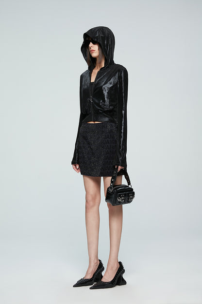ANNAKIKI designer style back logo hot diamond waist hooded jacket-DAIKI