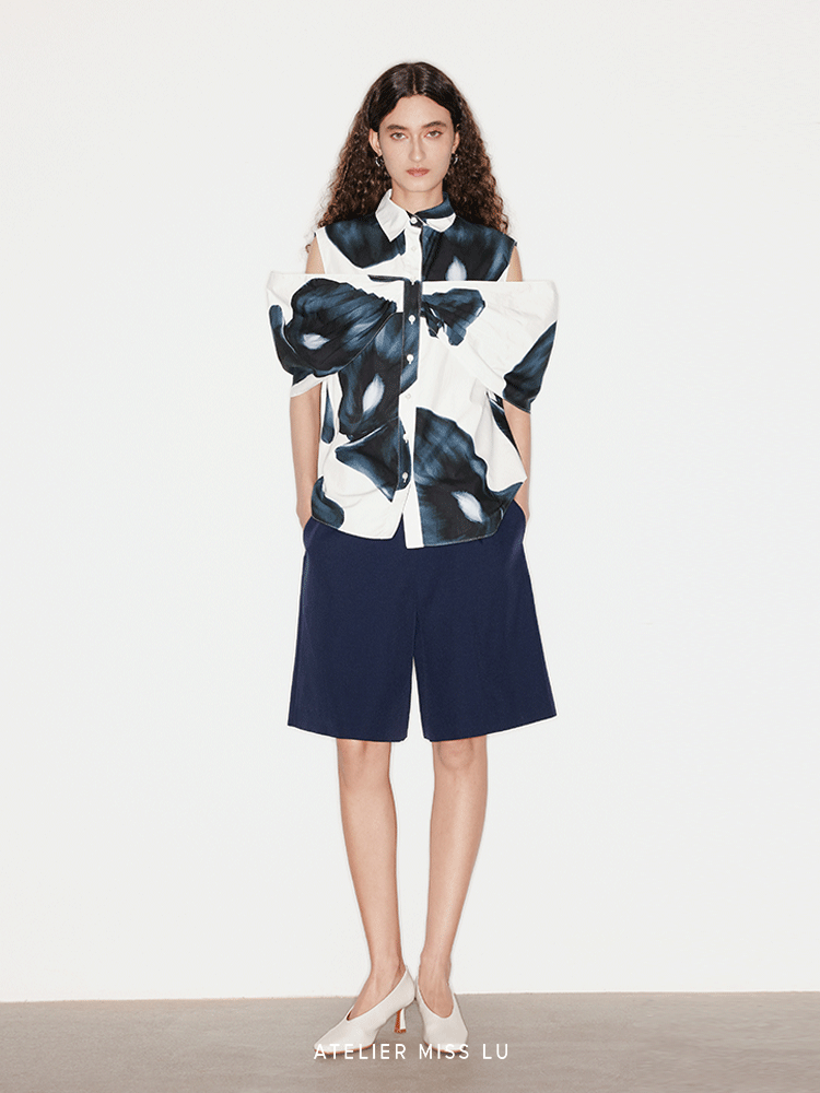 ATELIER MISS LU calla lily print three-dimensional patchwork top - LAMB