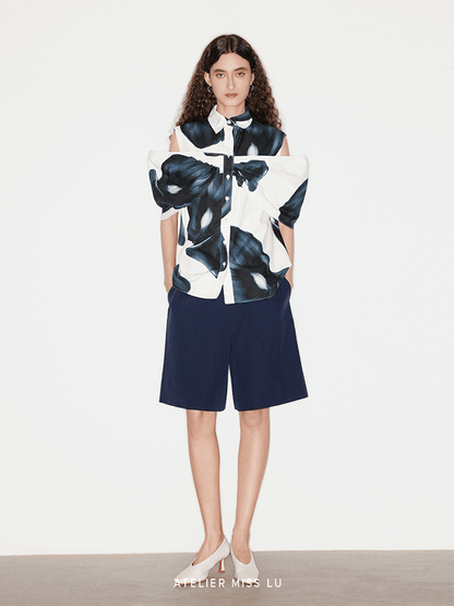 ATELIER MISS LU calla lily print three-dimensional patchwork top - LAMB