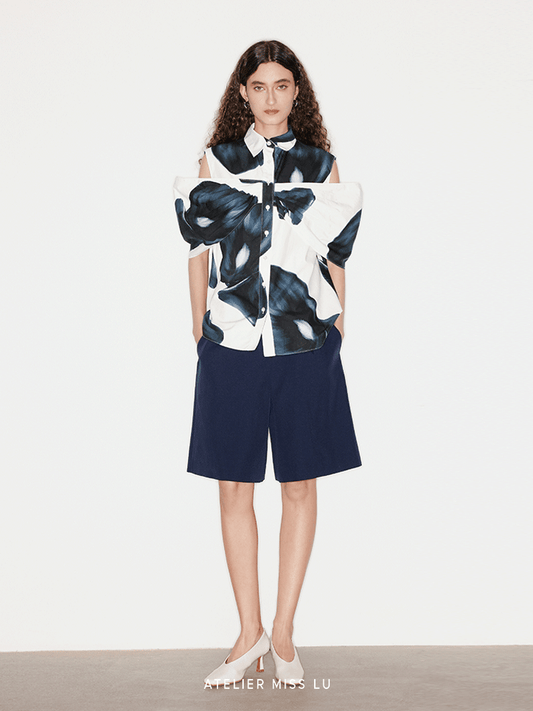 ATELIER MISS LU calla lily print three-dimensional patchwork top - LAMB