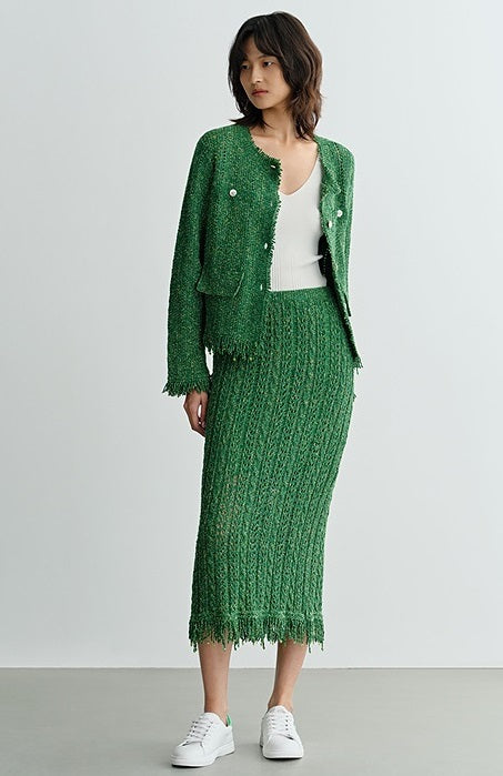 COMME MOI Lv Yan designer spring new women's beaded tassel cut-out knitted skirt - DAISY.