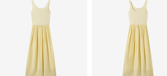 COMME MOI  Women's Beach Resort Silk yellow Dress - bathlomew.