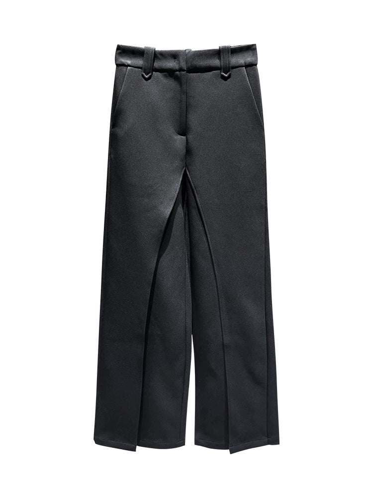 ANNAKIKI women's niche black loose casual straight-leg trousers-AOKIRO