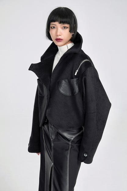 TINY IN women's black shoulder zipper cropped wool jacket- LOU