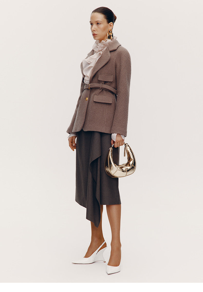ATELIER MISS LU [Fiddler Poet] Irregular Vertical Sheep Wool Blend Skirt -  GLORY.