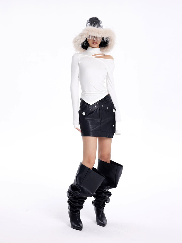 TINY IN irregular cut-out off-the-shoulder long-sleeved top-DIMO