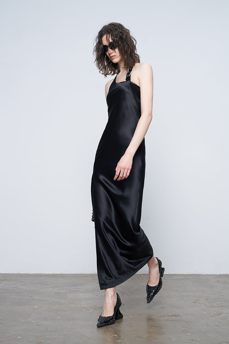 ANNAKIKI black acetic acid slit sleeveless dress-JORDAN
