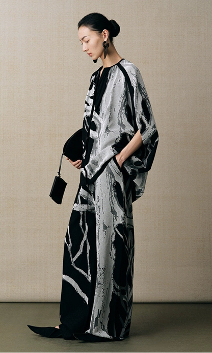 ZHUCHONGYUN jacquard wide-leg knitted trousers and top outfit set-NANCY.