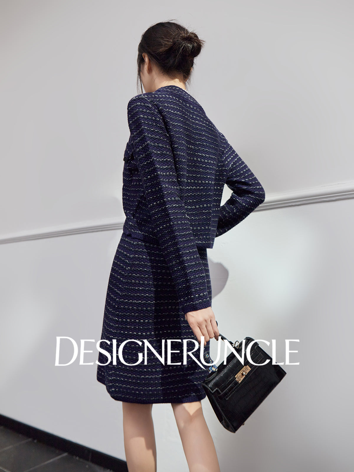 DGU|Royal Blue SSmall Fragrance V-Neck Elegant Knitted Top Two-Piece Set.