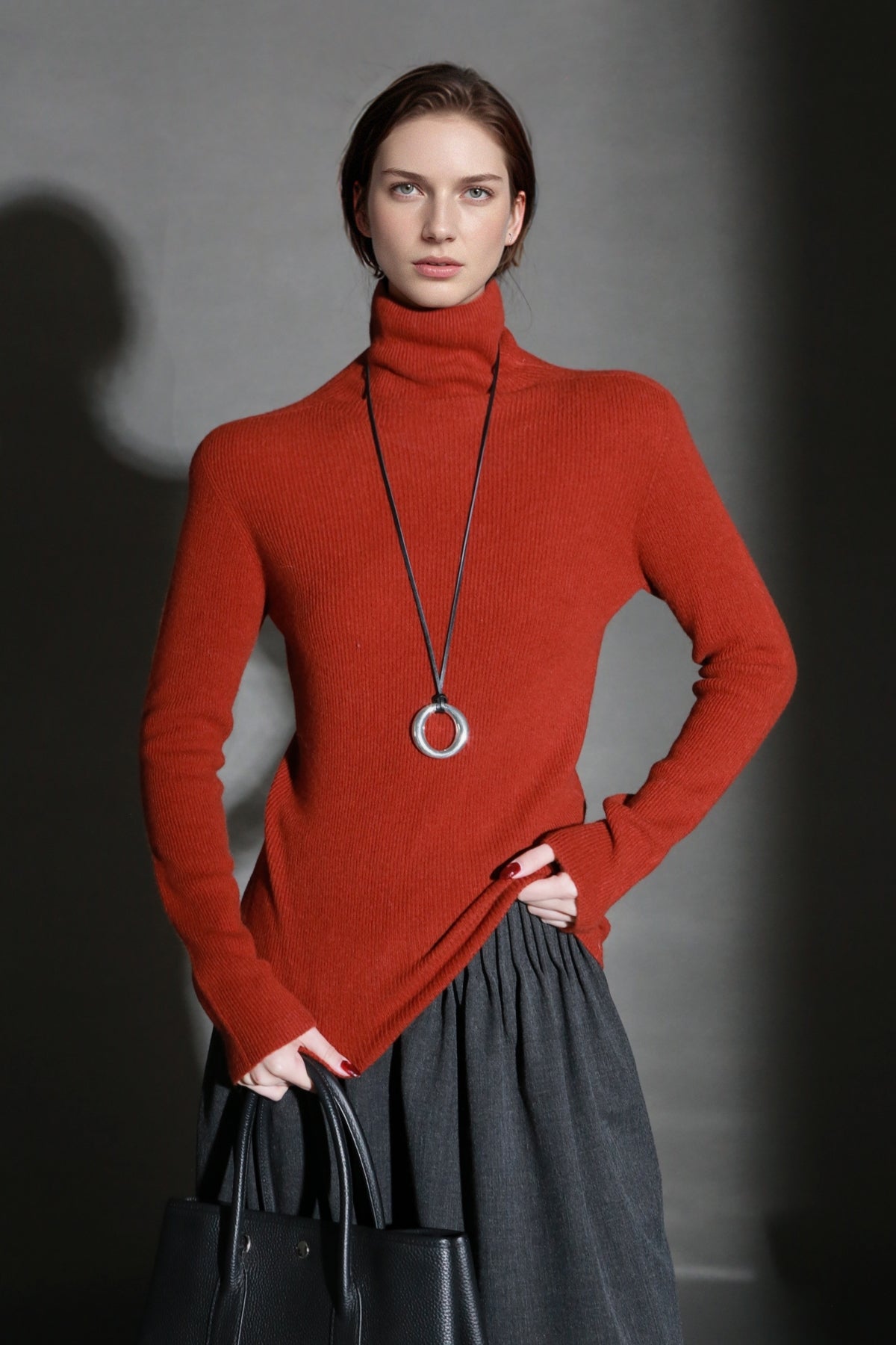 PIAOIN minimalist wool base layer women's turtle neck sweater top-GENA