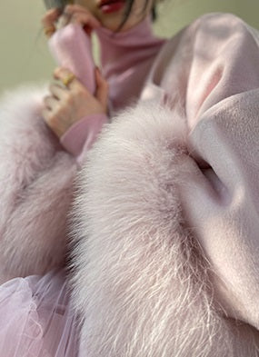Aconiconi Winter pink wool cape fox fur sleeve double-sided coat-Sakura
