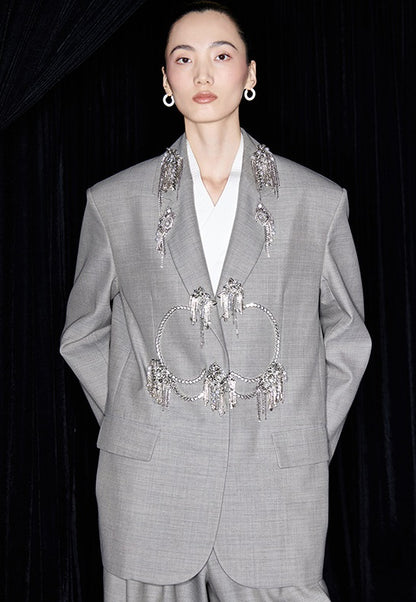 M essential Mackay designer skinny wool orchid crystal lamp tassel bead suit - TONY.