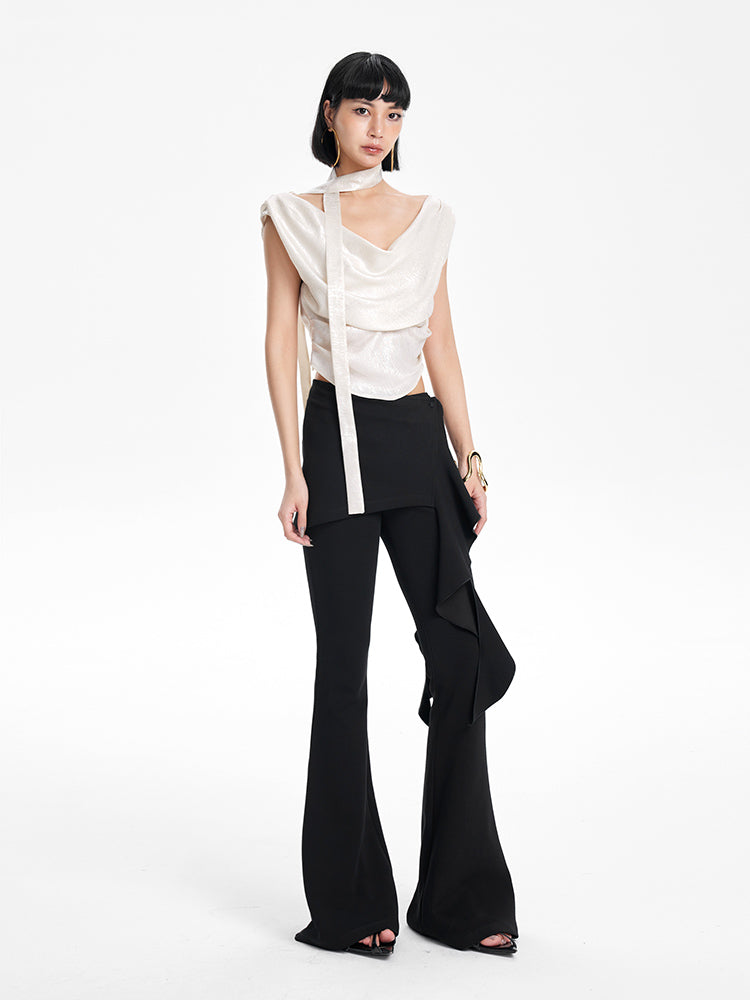 TINY IN Irregular Streamer Swing Neck Pleated Top - OSCA
