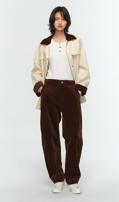 COMME MOI Lu Yan designer's new color contrasting corduroy cargo cropped jacket - ADAM.