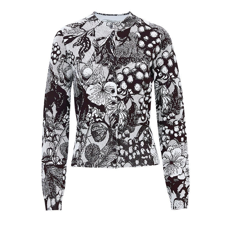 ZHUCHONGYUN Double-knit jacquard botanical print crew neck top and skirt set-ABARAI.