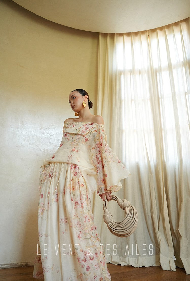 LE VENT&TES AILES Floral-print off shoulder top Skirt trousers set-RINA.