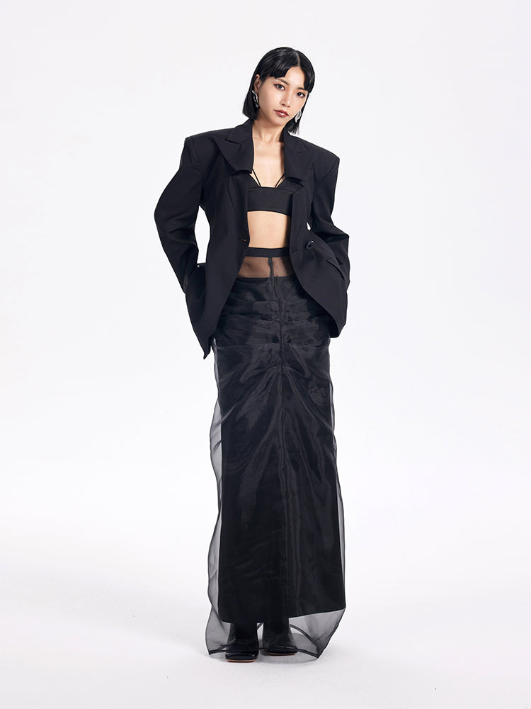 TINY IN casual black cut-out collar waist coat-SYAD