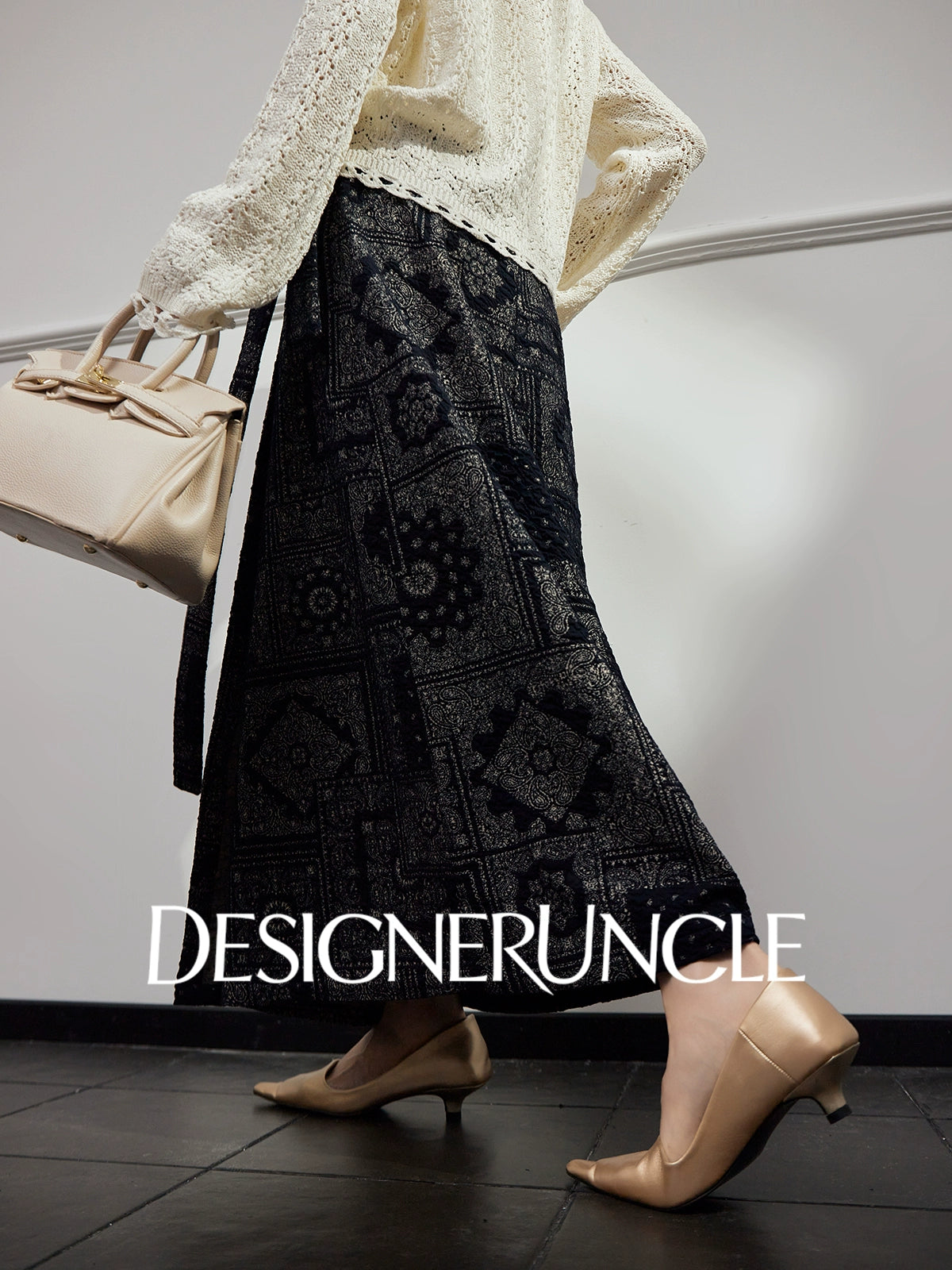 DGU|Dark Blue Printed Retro Lazy Style Design High-waisted A-Line Skirt - Antonio.