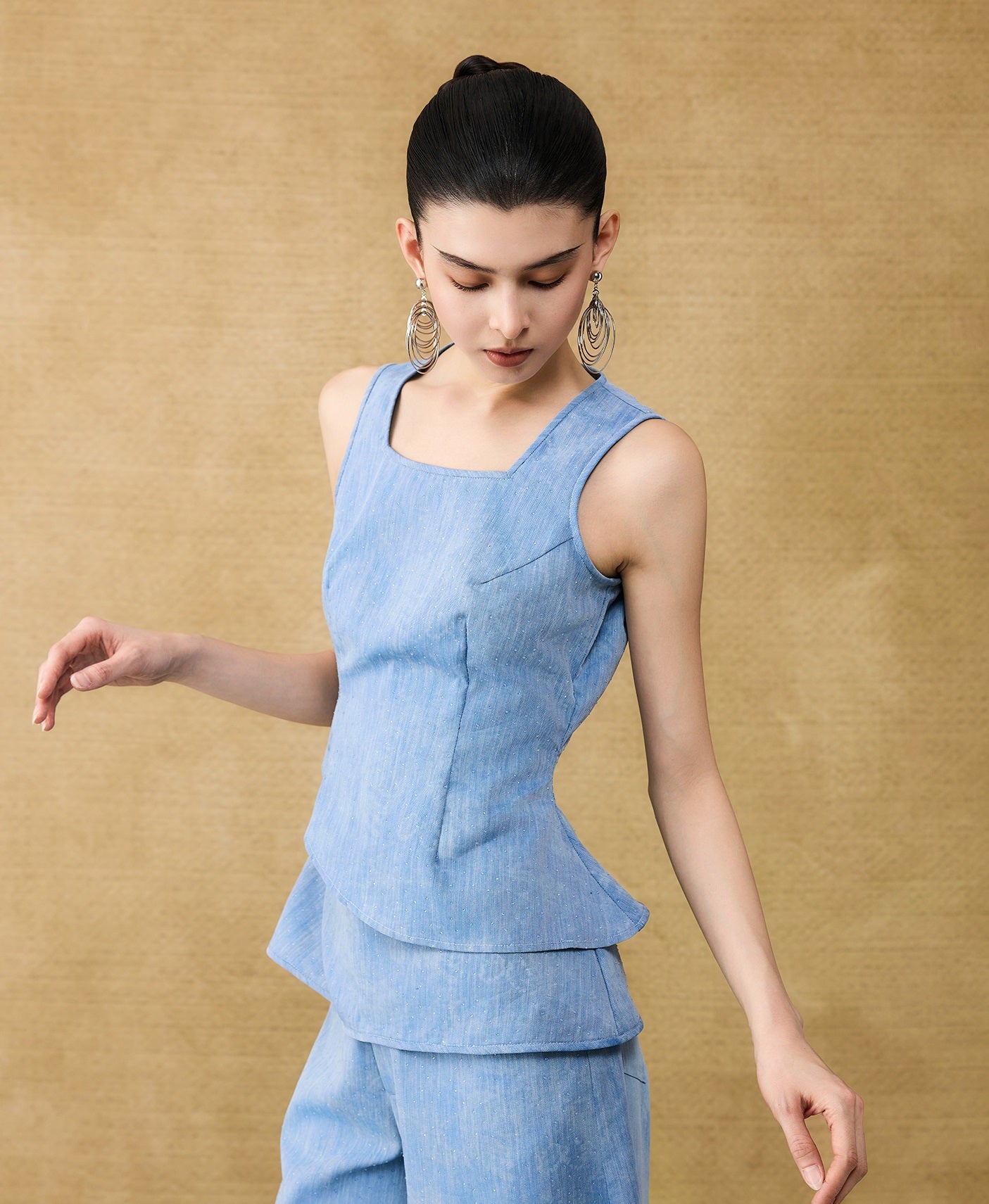 HECO Chinese women's summer blended glitter diamond I-shirt - SHADOW.