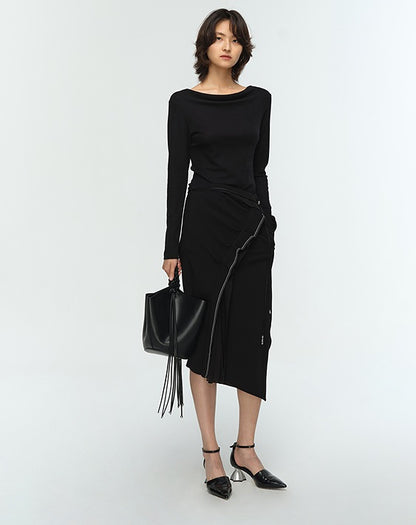 COMME MOI Lu Yan designer's new women's black straight neck silk wool knitwear - CONTROL.