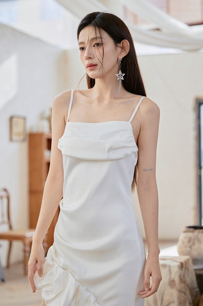 DOLLY Luxury White French Style Stain Sleeveless Irregular Hem Cocktail Dress-Lui