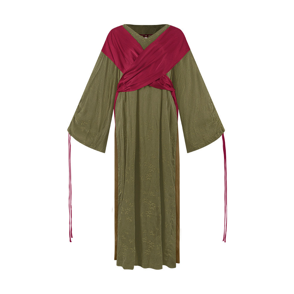 TUYUE Brown-green backless silk streamer dress- ETHAN.