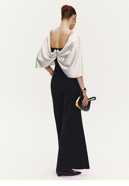 ATELIER MISS LU  Glossy Shawl Spliced Wide-leg Jumpsuit - WARM