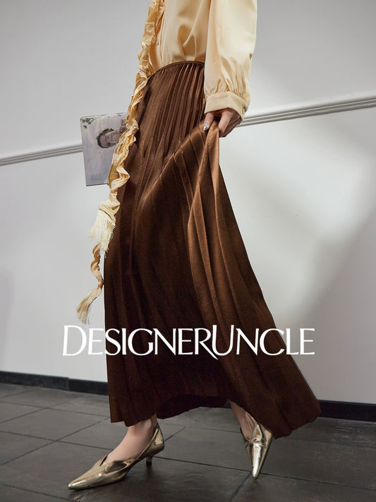 DGU "velvet" purple new retro high-waisted pleated draped commuter skirt - USOPP .