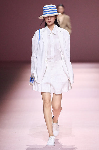 COMME MOI White Commuter Linen Notched Lapel Suit - MESSIAH.