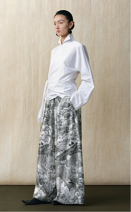 ZHUCHONGYUN bronzing fiber satin loose straight pants and top outfit set-SKYE.