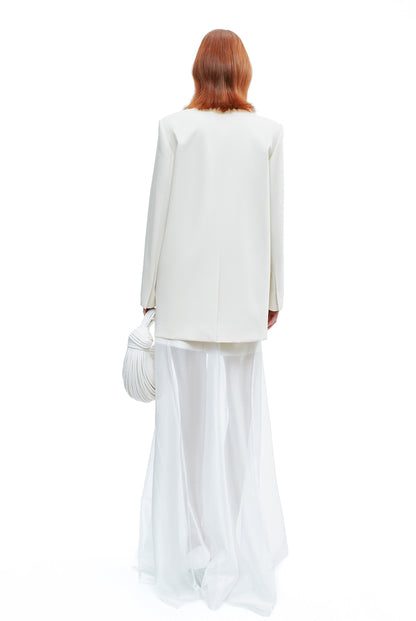 YES BY YESIR | Calla Lily Monroe Loose White Blazer -VIRELIA.