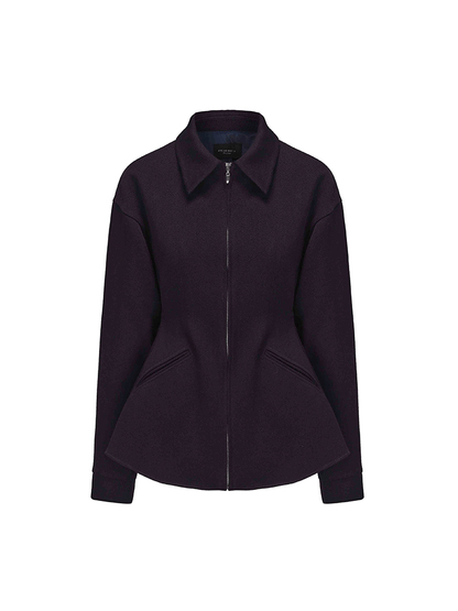 ATELIER MISS LU silhouette hem wool waist-cinching zip-up jacket - JUNA.