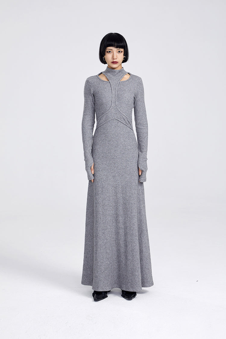TINYIN slim swing maxi knit dress with cut-out stitching -KOKO